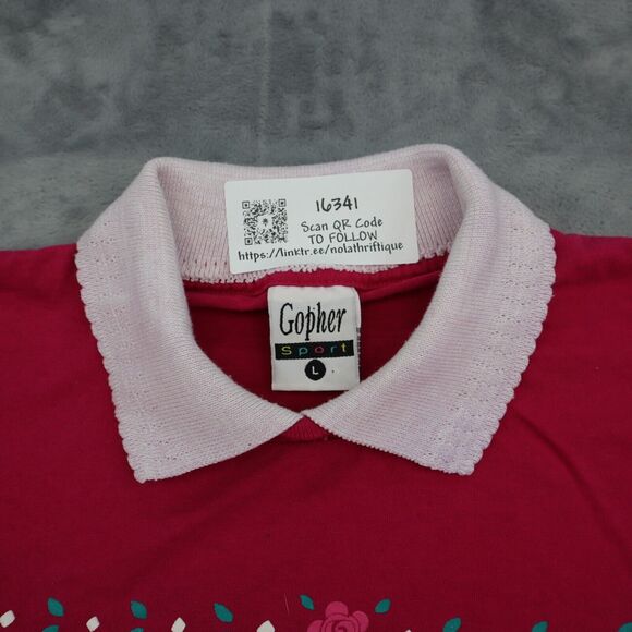 Gopher Shirt Womens L Pink Short Sleeve Collared Graphic Print Casual Outwear - Picture 7 of 15